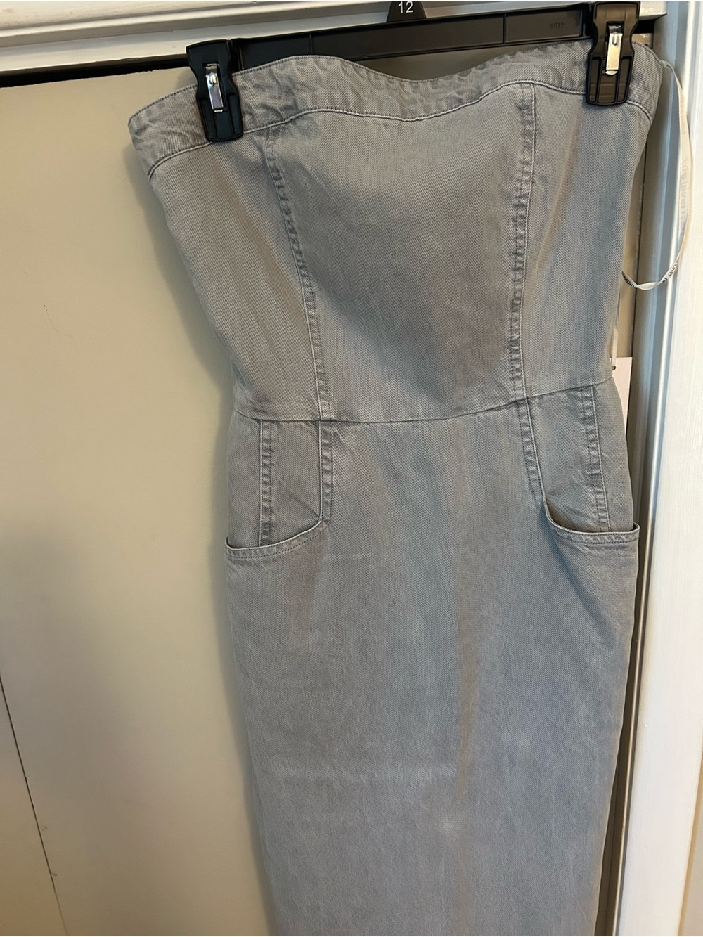YFB Light Wash Strapless Denim Midi Dress with Pockets